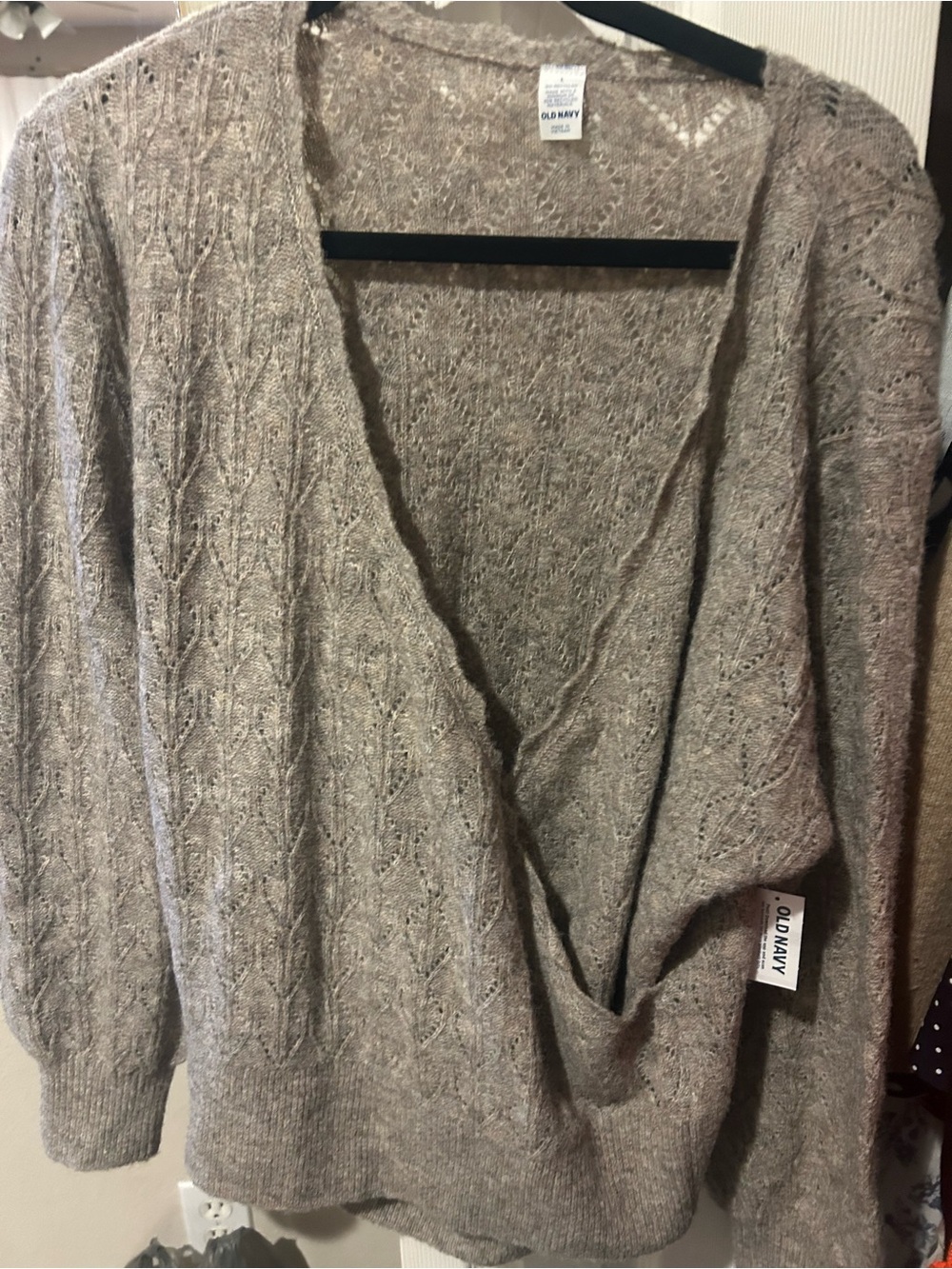 NWT Old Navy Taupe  Open-Front Cable Knit Sweater wool bled